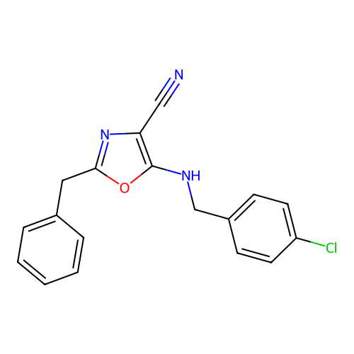 2-Benzyl-5-[(4-chlorobenzyl)amino]-1,3-oxazole-4-carbonitrile structure