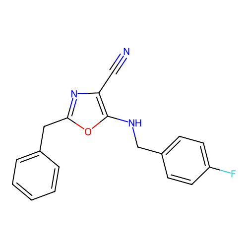 2-Benzyl-5-[(4-fluorobenzyl)amino]-1,3-oxazole-4-carbonitrile structure