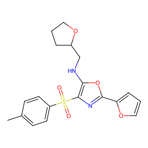 2-(furan-2-yl)-4-(4-methylbenzenesulfonyl)-N-[(oxolan-2-yl)methyl]-1,3-oxazol-5-amine structure
