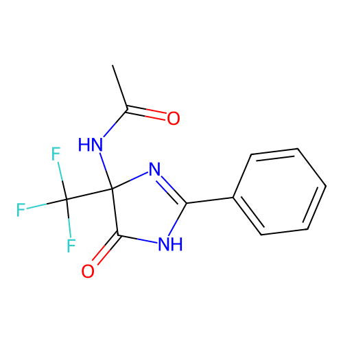 N-(5-oxo-2-phenyl-4-(trifluoromethyl)-4,5-dihydro-1H-imidazol-4-yl)acetamide structure
