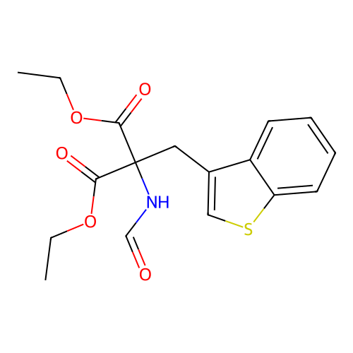 Diethyl 2-(benzo(B)thiophene-3-ylmethyl)-2-formamido)malonate structure