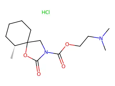 Dimethylaminoethyl 6-methyl-2-oxo-1-oxa-3-azaspiro(4.5)decane-3-carboxylate hydrochloride structure