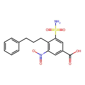 Benzoic acid, 3-(aminosulfonyl)-5-nitro-4-(3-phenylpropyl)- structure