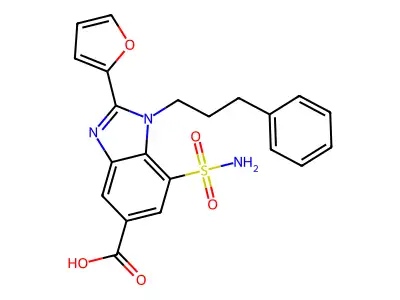 1H-Benzimidazole-5-carboxylic acid, 7-(aminosulfonyl)-2-(2-furanyl)-1-(3-phenylpropyl)- structure