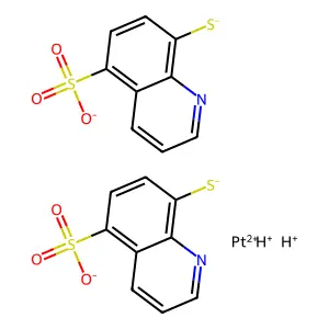Hydron;platinum(2+);bis(8-sulfidoquinoline-5-sulfonate) structure