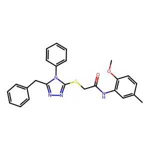 2-[(5-benzyl-4-phenyl-4H-1,2,4-triazol-3-yl)sulfanyl]-N-(2-methoxy-5-methylphenyl)acetamide structure