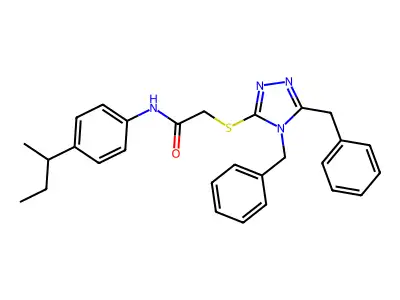 N-(4-butan-2-ylphenyl)-2-[(4,5-dibenzyl-1,2,4-triazol-3-yl)sulfanyl]acetamide structure
