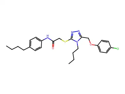 2-({4-butyl-5-[(4-chlorophenoxy)methyl]-4H-1,2,4-triazol-3-yl}sulfanyl)-N-(4-butylphenyl)acetamide structure