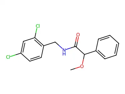 N-[(2,4-dichlorophenyl)methyl]-2-methoxy-2-phenylacetamide structure