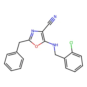 2-Benzyl-5-[(2-chlorobenzyl)amino]-1,3-oxazole-4-carbonitrile structure
