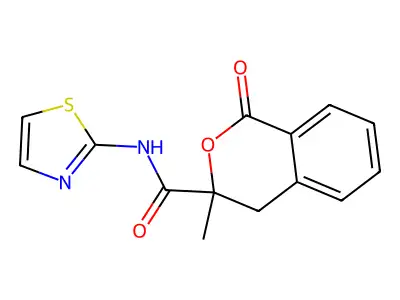 3-methyl-1-oxo-N-(1,3-thiazol-2-yl)-4H-isochromene-3-carboxamide structure