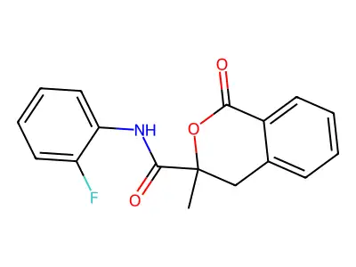 N-(2-fluorophenyl)-3-methyl-1-oxo-4H-isochromene-3-carboxamide structure