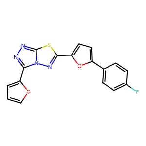 6-[5-(4-fluorophenyl)furan-2-yl]-3-(furan-2-yl)-[1,2,4]triazolo[3,4-b][1,3,4]thiadiazole structure