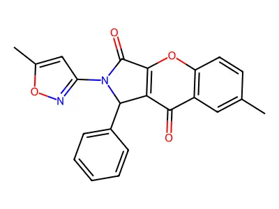 7-methyl-2-(5-methyl-3-isoxazolyl)-1-phenyl-1,2-dihydrochromeno[2,3-c]pyrrole-3,9-dione structure