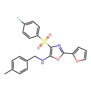 4-(4-fluorophenyl)sulfonyl-2-(furan-2-yl)-N-[(4-methylphenyl)methyl]-1,3-oxazol-5-amine structure