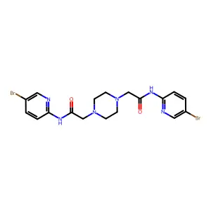 N-(5-bromopyridin-2-yl)-2-[4-[2-[(5-bromopyridin-2-yl)amino]-2-oxoethyl]piperazin-1-yl]acetamide structure