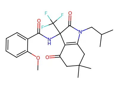 N-[6,6-dimethyl-1-(2-methylpropyl)-2,4-dioxo-3-(trifluoromethyl)-5,7-dihydroindol-3-yl]-2-methoxybenzamide structure