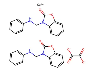 Copper, (ethanedioato(2-)-O,O')bis(3-((phenylamino)methyl)-2(3H)-benzoxazolone-N(sup N(sup 3),O(sup 2))- structure