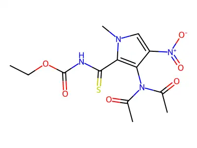 ethyl N-[3-(diacetylamino)-1-methyl-4-nitropyrrole-2-carbothioyl]carbamate structure