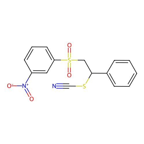 2-((3-Nitrophenyl)sulfonyl)-1-phenylethyl thiocyanate structure