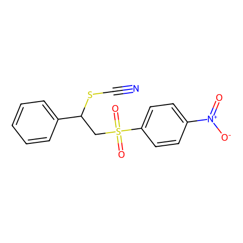 2-((4-Nitrophenyl)sulfonyl)-1-phenylethyl thiocyanate structure