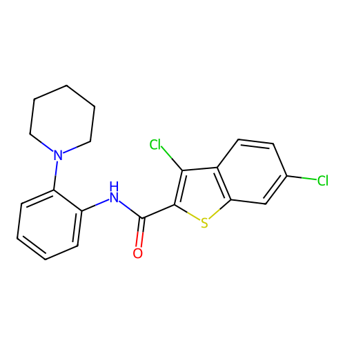 3,6-dichloro-N-[2-(piperidin-1-yl)phenyl]-1-benzothiophene-2-carboxamide structure