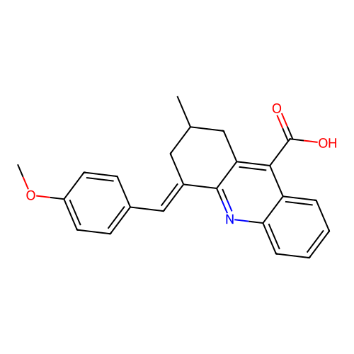 4-[(4-methoxyphenyl)methylidene]-2-methyl-1,2,3,4-tetrahydroacridine-9-carboxylic acid structure