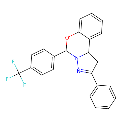 2-phenyl-5-[4-(trifluoromethyl)phenyl]-1,10b-dihydropyrazolo[1,5-c][1,3]benzoxazine structure