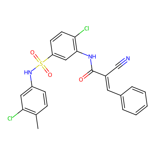 N-[2-chloro-5-[(3-chloro-4-methylphenyl)sulfamoyl]phenyl]-2-cyano-3-phenylprop-2-enamide structure