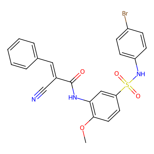 (E)-N-[5-[(4-bromophenyl)sulfamoyl]-2-methoxyphenyl]-2-cyano-3-phenylprop-2-enamide structure