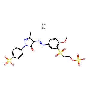Benzenesulfonic acid, 4-(4,5-dihydro-4-((4-methoxy-3-((2-(sulfooxy)ethyl)sulfonyl)phenyl)azo)-3-methyl-5-oxo-1H-pyrazol-1-yl)-, disodium salt structure