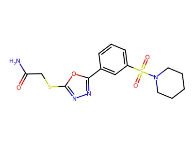 2-{5-[3-(Piperidylsulfonyl)phenyl]-1,3,4-oxadiazol-2-ylthio}acetamide structure