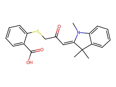 2-{[2-oxo-3-(1,3,3-trimethyl-2,3-dihydro-1H-indol-2-ylidene)propyl]sulfanyl}benzoic acid structure