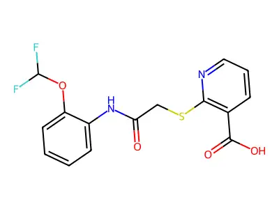 2-[({[2-(difluoromethoxy)phenyl]carbamoyl}methyl)sulfanyl]pyridine-3-carboxylic acid structure