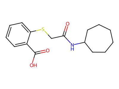 2-{[(Cycloheptylcarbamoyl)methyl]sulfanyl}benzoic acid structure