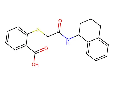 2-[2-Oxo-2-(1,2,3,4-tetrahydronaphthalen-1-ylamino)ethyl]sulfanylbenzoic acid structure