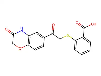 2-{[2-oxo-2-(3-oxo-3,4-dihydro-2H-1,4-benzoxazin-6-yl)ethyl]sulfanyl}benzoic acid structure