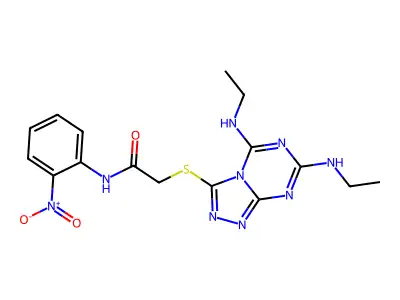 2-{[5,7-bis(ethylamino)-[1,2,4]triazolo[4,3-a][1,3,5]triazin-3-yl]sulfanyl}-N-(2-nitrophenyl)acetamide structure