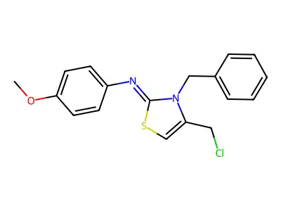 3-benzyl-4-(chloromethyl)-N-(4-methoxyphenyl)-2,3-dihydro-1,3-thiazol-2-imine structure