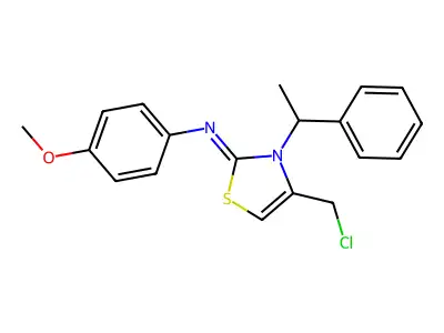 4-(chloromethyl)-N-(4-methoxyphenyl)-3-(1-phenylethyl)-2,3-dihydro-1,3-thiazol-2-imine structure