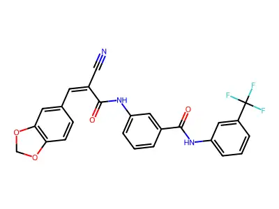 3-[3-(1,3-dioxaindan-5-yl)-2-cyanoprop-2-enamido]-N-[3-(trifluoromethyl)phenyl]benzamide structure