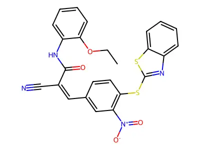 (Z)-3-[4-(1,3-Benzothiazol-2-ylsulfanyl)-3-nitrophenyl]-2-cyano-N-(2-ethoxyphenyl)prop-2-enamide structure