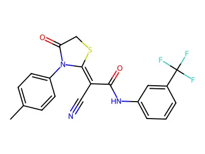 (2Z)-2-cyano-2-[3-(4-methylphenyl)-4-oxo-1,3-thiazolidin-2-ylidene]-N-[3-(trifluoromethyl)phenyl]acetamide structure