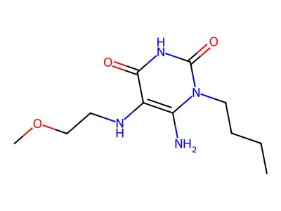 6-Amino-1-butyl-5-[(2-methoxyethyl)amino]-1,2,3,4-tetrahydropyrimidine-2,4-dione structure