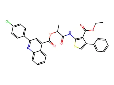 2-[[3-(Ethoxycarbonyl)-4-phenyl-2-thienyl]amino]-1-methyl-2-oxoethyl 2-(4-chlorophenyl)-4-quinolinecarboxylate structure