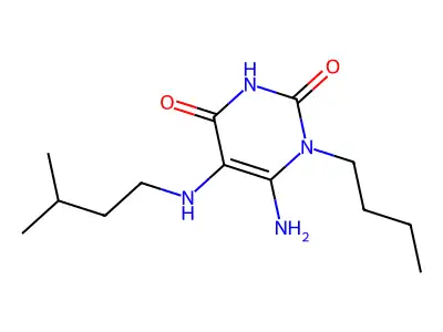 6-Amino-1-butyl-5-[(3-methylbutyl)amino]-1,2,3,4-tetrahydropyrimidine-2,4-dione structure
