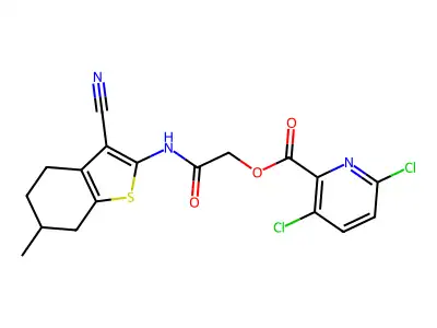 [(3-cyano-6-methyl-4,5,6,7-tetrahydro-1-benzothiophen-2-yl)carbamoyl]methyl 3,6-dichloropyridine-2-carboxylate structure