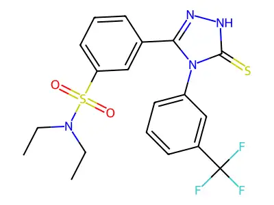 N,N-diethyl-3-{5-sulfanyl-4-[3-(trifluoromethyl)phenyl]-4H-1,2,4-triazol-3-yl}benzene-1-sulfonamide structure