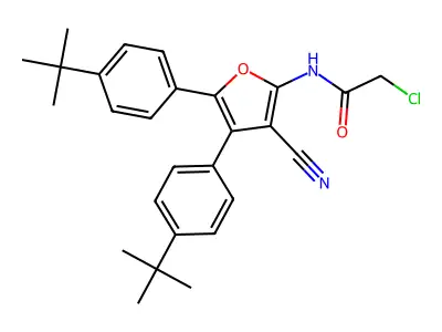 N-[4,5-bis(4-tert-butylphenyl)-3-cyanofuran-2-yl]-2-chloroacetamide structure
