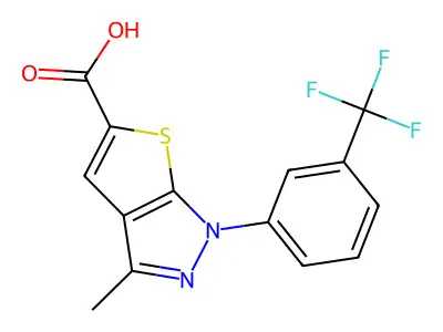 3-methyl-1-[3-(trifluoromethyl)phenyl]-1H-thieno[2,3-c]pyrazole-5-carboxylic acid structure